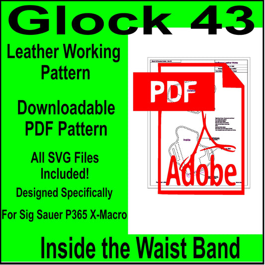 Leather Working Pattern for Glock 43 IWB Holster PDF W/SVG